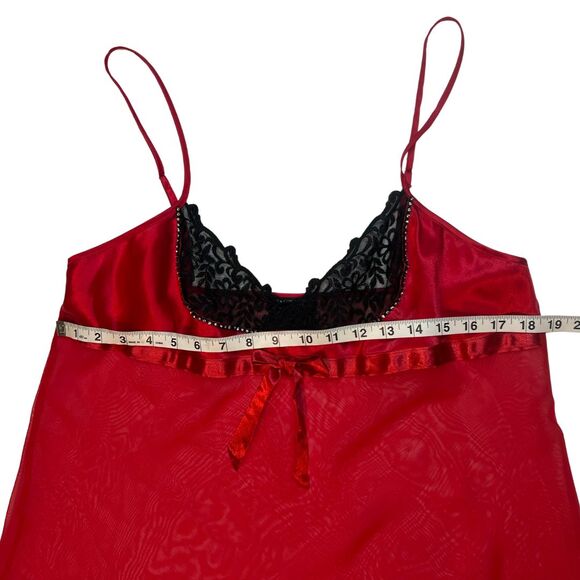 Fantasies Pajama Top Womens Large Red Mesh Black Lace Rhinestone Sleep Cami - Picture 4 of 12